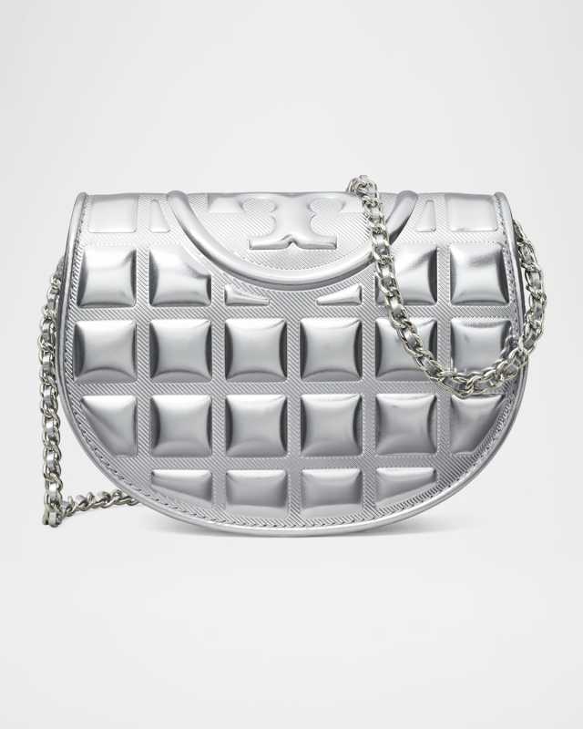 Fleming Mini Metallic Square Leather Wallet on Chain